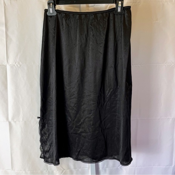 VTG 70s Romantic Goth Black Half Slip ILGWU Union Made L Lace Bow Coquette Core - Picture 5 of 7